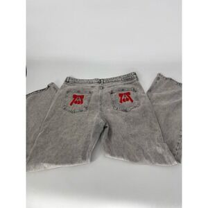 ASHLEY MASON Women Gray Wash Wide Leg‎ Jeans Cherry Bow Embroidered Size 13 31